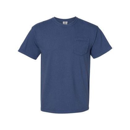 China Blue Custom Comfort Colors Adult Heavyweight Pocket T-Shirt