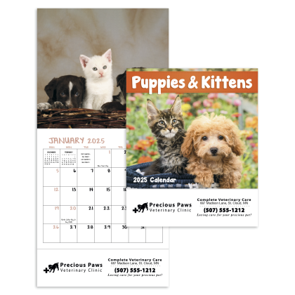 12-Month Mini Calendar - Puppies & Kittens