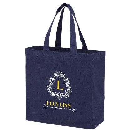 Custom RBecycled Cotton Canvas Tote Bag - 13" x 13" - Navy 