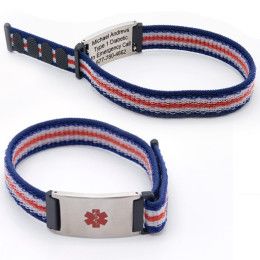 Red, White & Blue Soft Fabric Adjustable Medical ID Bracelet