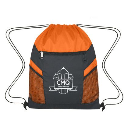 Ripstop Drawstring Bag - Orange with Single Color Imprint