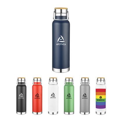 22 Oz. Double Wall Vacuum Bottle With Bamboo Lid - Colors