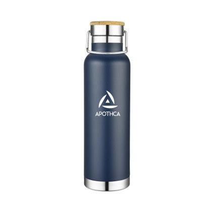 22 Oz. Double Wall Vacuum Bottle With Bamboo Lid - Blue