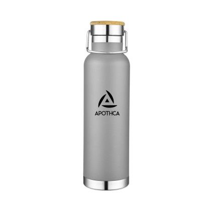 22 Oz. Double Wall Vacuum Bottle With Bamboo Lid - Gray