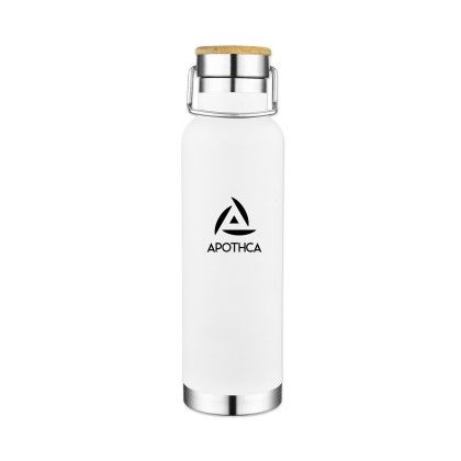 22 Oz. Double Wall Vacuum Bottle With Bamboo Lid - White