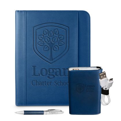 Custom Leeman Tuscany Mobile Portfolio Power Bank And Pen Set - Blue