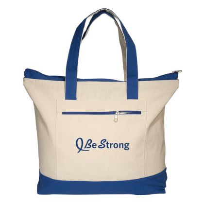 Custom Zippered Cotton Boat Tote - Blue