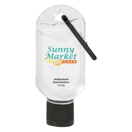 Custom 1 oz. Hand Sanitizer With Carabiner - Translucent Black with Clear Label