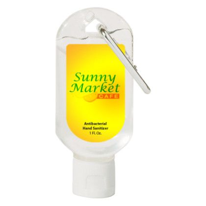 Custom 1 oz. Hand Sanitizer With Carabiner - Translucent White with White Label Custom 1 oz. Hand Sanitizer With Carabiner - Translucent White with White Label