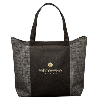 Custom Tonal Non-Woven Zipper Trade Show Tote Bag - Black