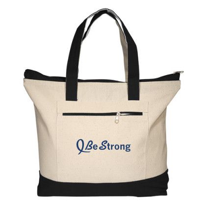 Custom Zippered Cotton Boat Tote - Black