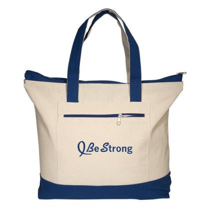 Custom Zippered Cotton Boat Tote - Navy Blue