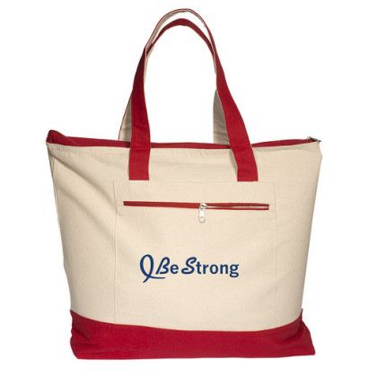 Custom Zippered Cotton Boat Tote - Red