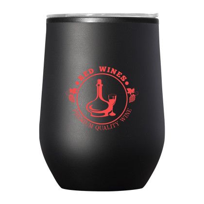 Custom 12 oz Budget Stemless Wine Tumbler With Lid - Black