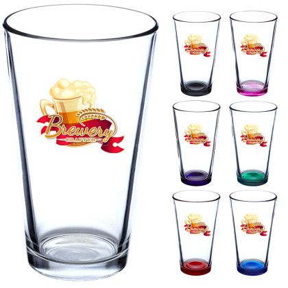 Custom 16 oz. Libbey Pint Glasses - optional full color and color bottom for extra fees
