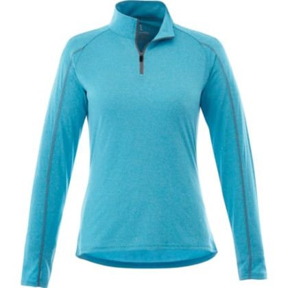 Women's TAZA Performance Knit Quarter Zip with Thumb Holes - Aspen Blue Heather - Front