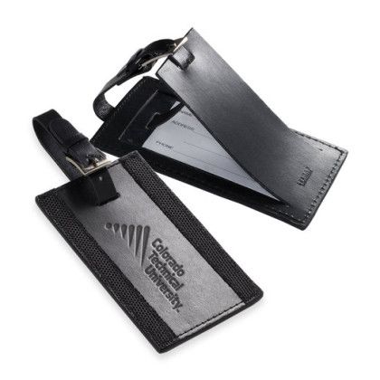 Custom Leeman Majestic Leather Luggage Tag - Black