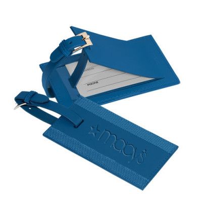 Custom Leeman Majestic Leather Luggage Tag - Blue