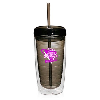 16 oz. Double Wall Acrylic Tumblers With Straw - Charcoal