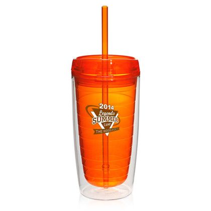 16 oz. Double Wall Acrylic Tumblers With Straw - Orange