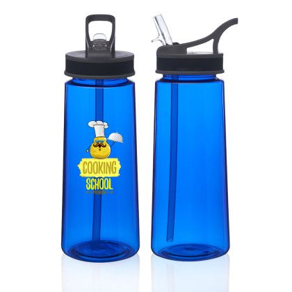 Custom 22 oz. Sports Water Bottles With Straw - Blue Custom 22 oz. Sports Water Bottles With Straw - Blue
