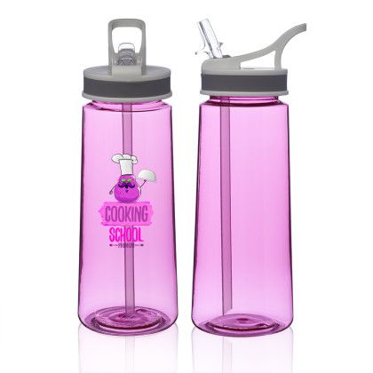 Custom 22 oz. Sports Water Bottles With Straw - Fuchsia Custom 22 oz. Sports Water Bottles With Straw - Fuchsia