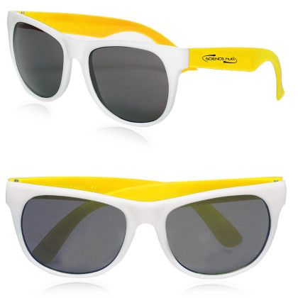 Two Tone Plastic Sunglasses - White with Yellow