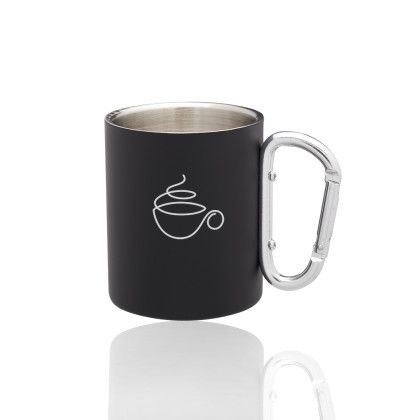 Custom 10 oz. Carabiner Handle Stainless Steel Mugs - Black