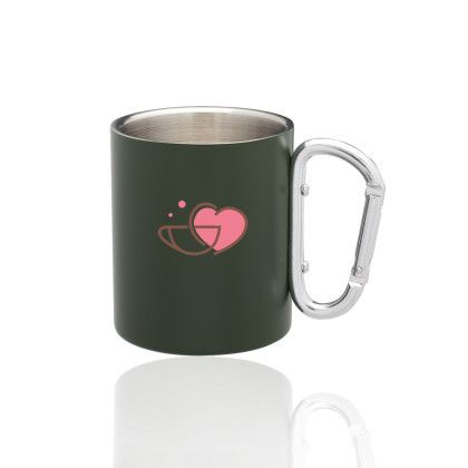 Custom 10 oz. Carabiner Handle Stainless Steel Mugs - Army Green