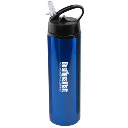 Custom 24 oz Water Bottle with Flip Top Sport Lid - Blue