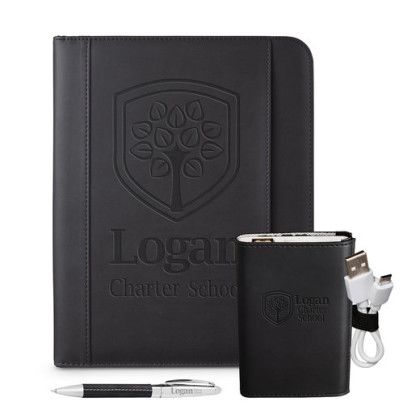 Custom Leeman Tuscany Mobile Portfolio Power Bank And Pen Set - Black