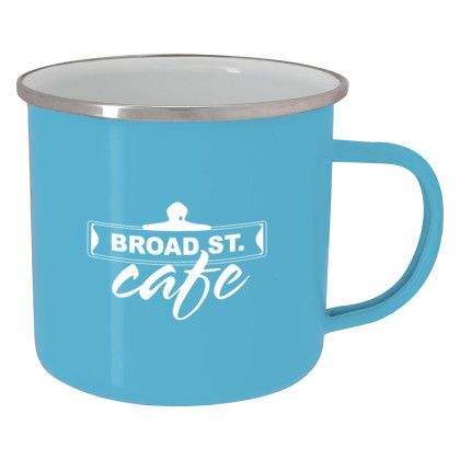 Custom 16 Oz. Steel Campfire Mug - Light Blue with White