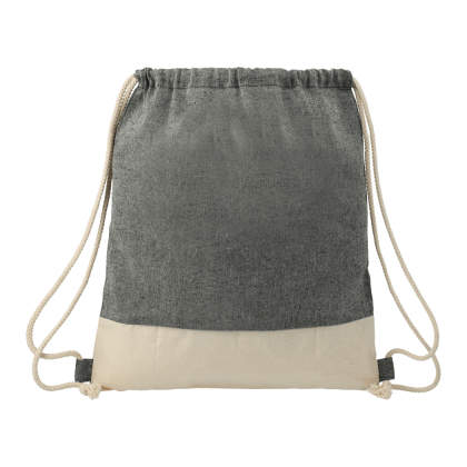 Custom Split Recycled Cotton Drawstring Bag  - Natural with Black