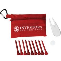 Custom Deluxe Golf Kit in Zippered Pouch - Red