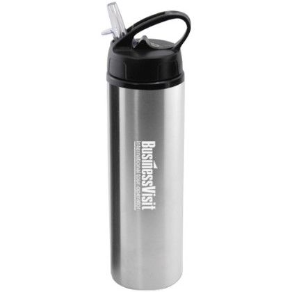 Custom 24 oz Water Bottle with Flip Top Sport Lid - Silver Custom 24 oz Water Bottle with Flip Top Sport Lid - Silver
