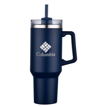 Custom 40 oz. Double Wall Tumbler with Handle and Straw - Navy Blue