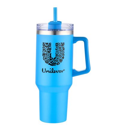 Custom 40 oz Double Wall Tumbler With Handle and Straw - Teal