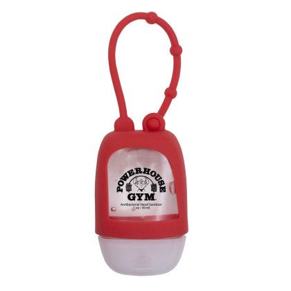 Custom 1 oz Travel Antibacterial Hand Sanitizer with Silicone Strap - Red