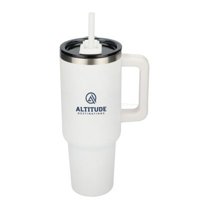 Custom Pinnacle 40 oz Insulated Eco-Friendly Travel Tumbler With Straw - White