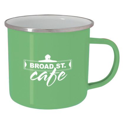 Custom 16 Oz. Steel Campfire Mug - Lime Green with White