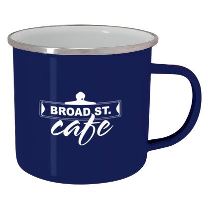 Custom 16 Oz. Steel Campfire Mug - Navy with White