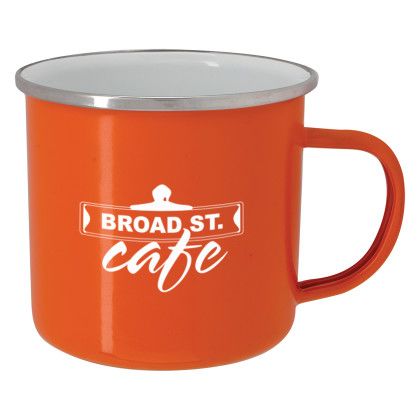 Custom 16 Oz. Steel Campfire Mug - Orange with White