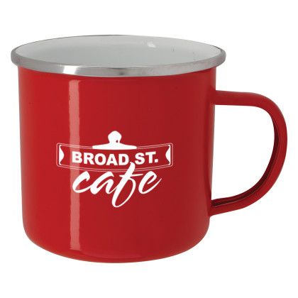 Custom 16 Oz. Steel Campfire Mug - Red with White