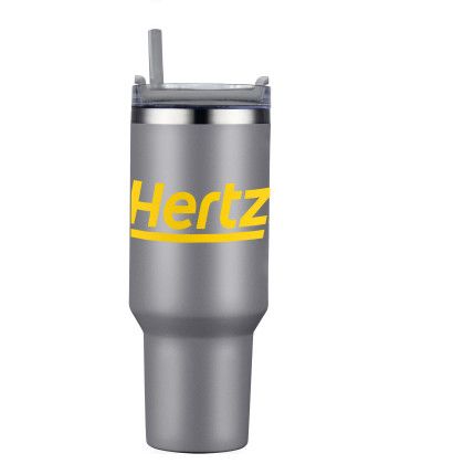 Custom 40 oz Double Wall Tumbler With Handle and Straw - Gray