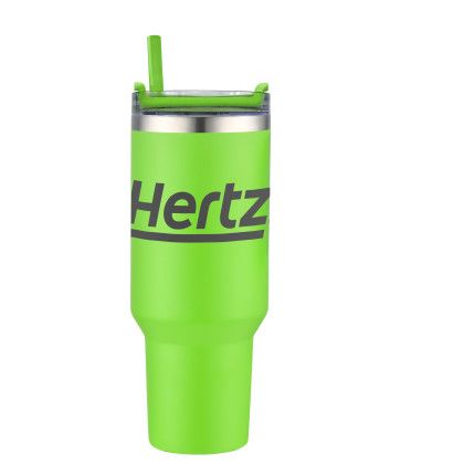 Custom 40 oz Double Wall Tumbler With Handle and Straw - Lime Green