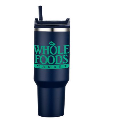 Custom 40 oz PP Lined Double Wall Tumbler With Handle & Straw - Navy