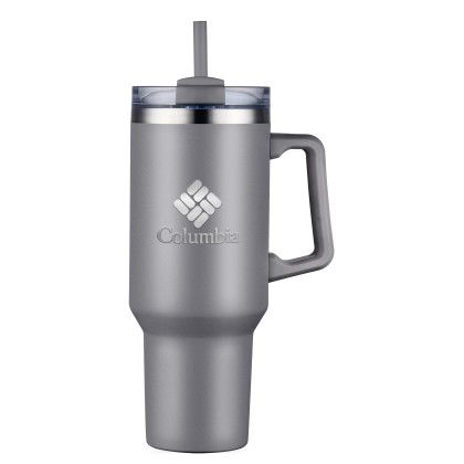 Custom 40 oz. Double Wall Tumbler with Handle and Straw - Gray