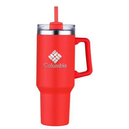 Custom 40 oz. Double Wall Tumbler with Handle and Straw - Red