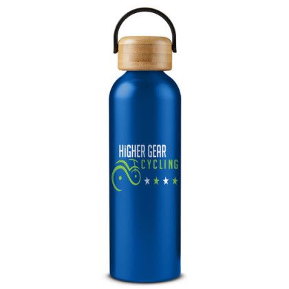 Custom 24oz Vigor Aluminum Bottle With Bamboo Lid  - Blue