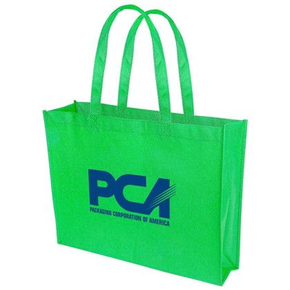Custom 16"Wx12"H Eco-friendly 80gsm Non-woven Tote - Lime Green